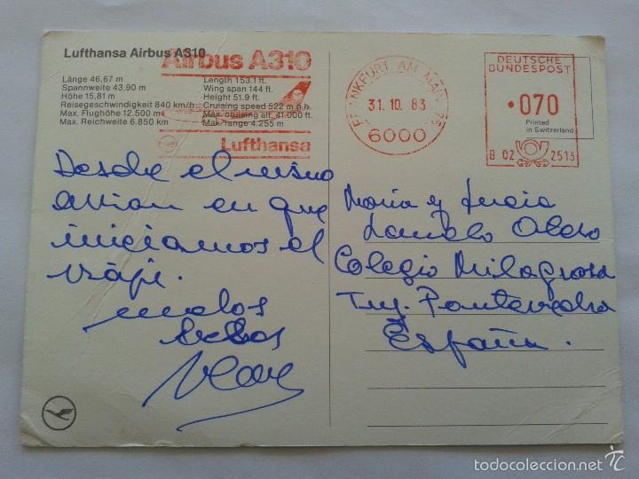 Postales: POSTAL -- LUFTHANSA AIRBUS A310 -- CIRCULADA -- - Foto 2