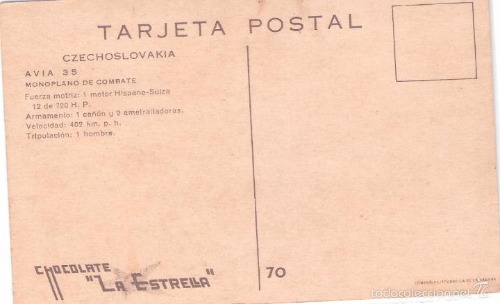 Postales: CZECHOSLOVAKIA AVIA 35. MONOPLANO DE COMBATE. - Foto 2
