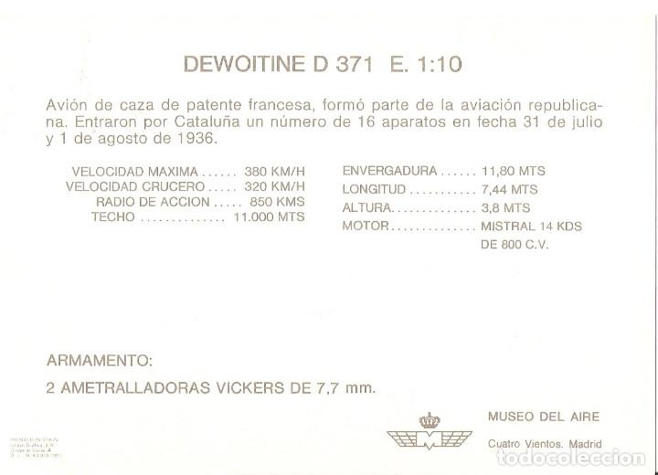 Postales: POSTAL MUSEO DEL AIRE - DEWOITINE D 371 E. 1:10 - Foto 2