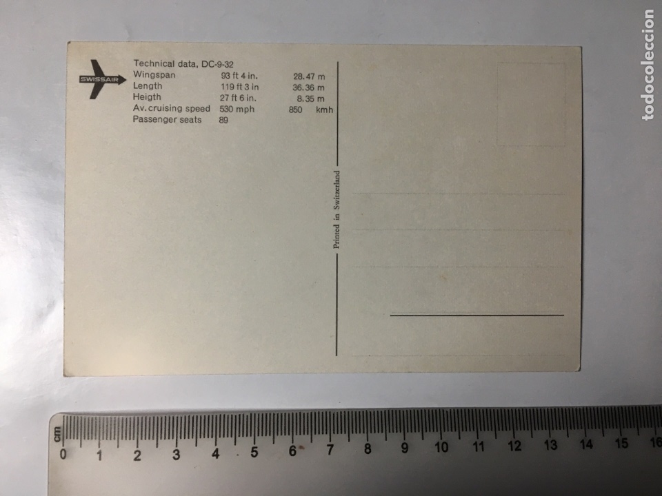 Postales: POSTAL. TECHNICAL DATA, DC-9-32. PRINTED IN SWITZERLAND. - Foto 2
