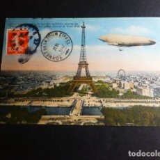 Postales: PARIS ZEPPELIN Y TORRE EIFFEL ESCRITA A SANTIAGO DE COMPOSTELA DESDE LA TORRE POSTAL. Lote 301187668