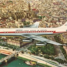 Postales: SEVILLA - SOBREVOLANDO UN JET DC-8 PUBLICIDAD DE IBERIA. Lote 321245813