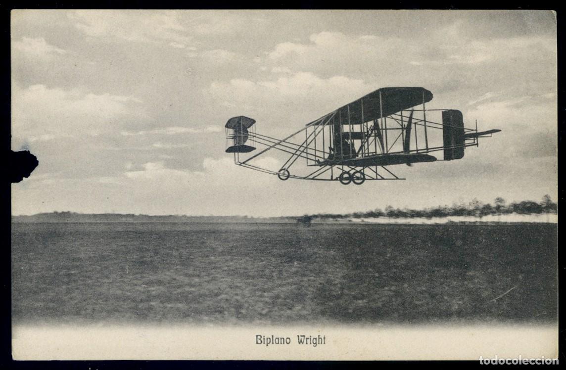 Postales: MUY ANTIGUA POSTAL BIPLANO WRIGHT - Foto 1