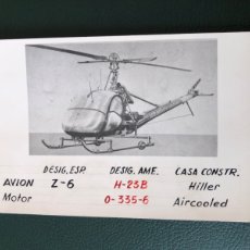 Postales: ANTIGUA TARJETA FORMATO POSTAL FOTO AVIÓN HELICOPT Z-6 (DESIG ESP) H-23 B (DESIG AME) CONSTR. HILLER