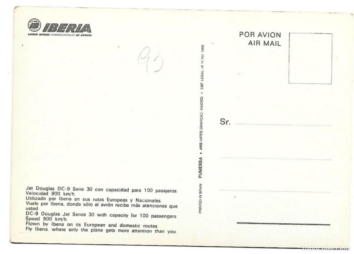 Postales: JET DOUGLAS DC-9, SERIE 30.- IBERIA - Foto 2