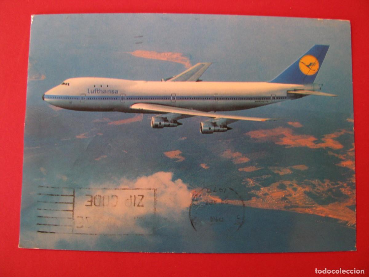 Postales: POSTAL DEL AVION BOEING 747, LUFTHANSA. - Foto 1