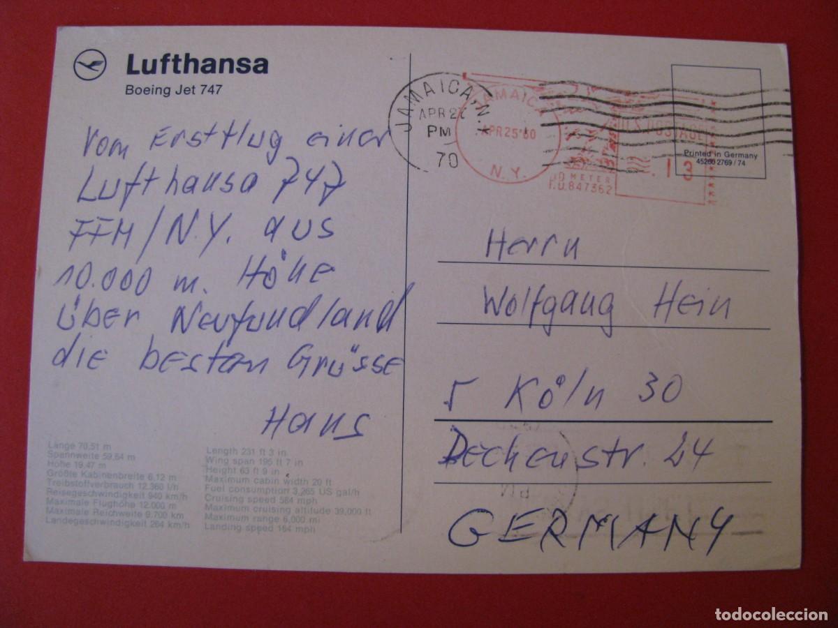 Postales: POSTAL DEL AVION BOEING 747, LUFTHANSA. - Foto 2
