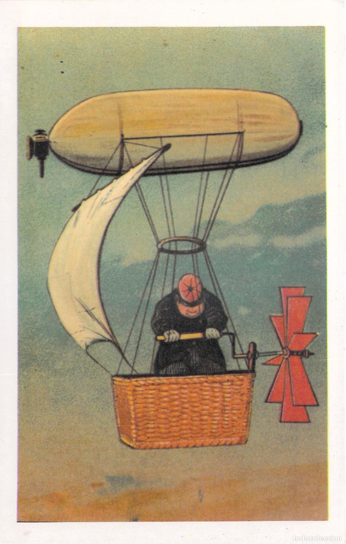 Postales: Postal Ilustraci&oacute;n de Dirigible Manual Cesta y Propulsor E. Antalbe - Foto 1