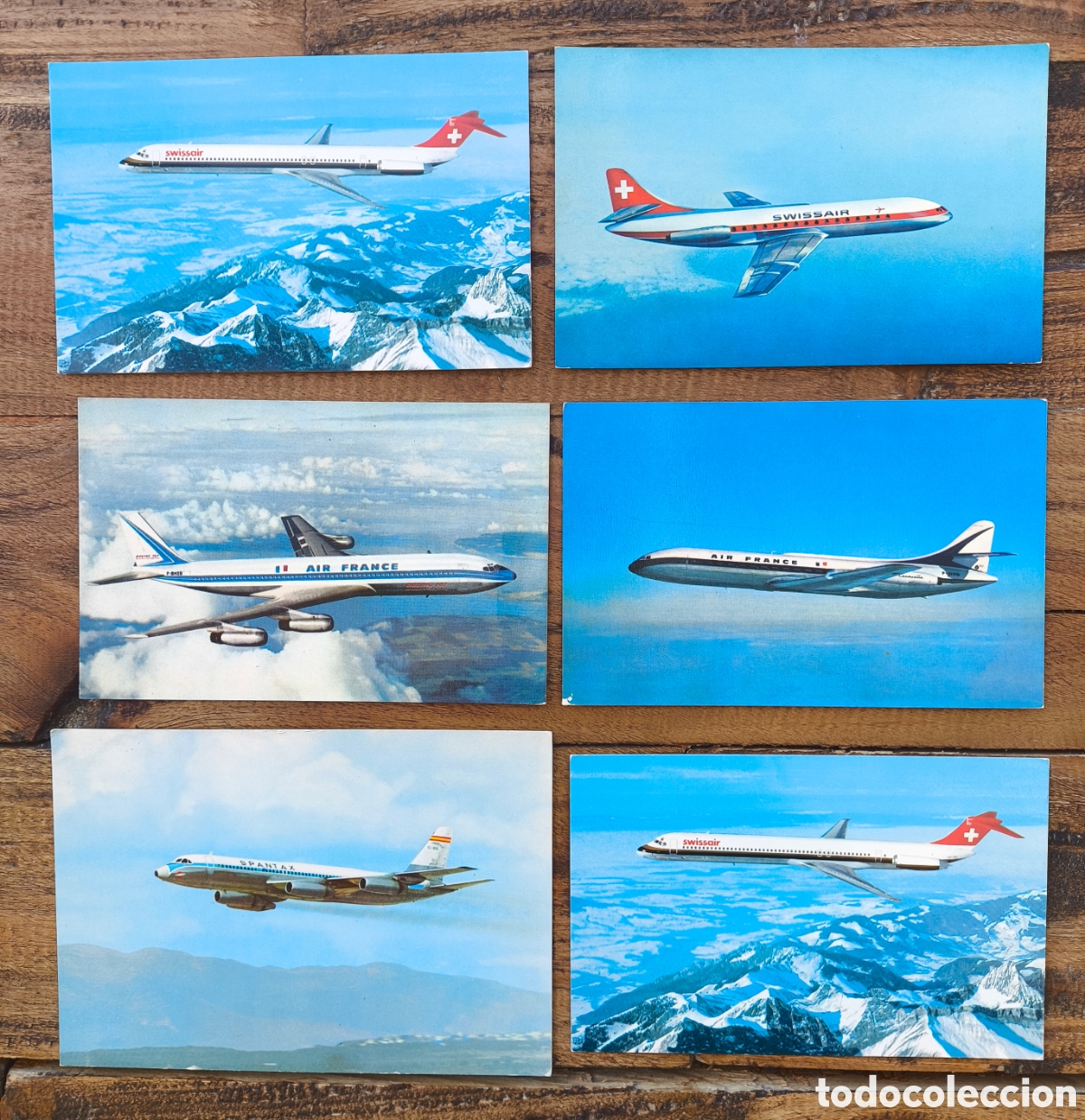 Postales: Lote postales fotogr&aacute;ficas aviones Swissair , Air France , Spantax