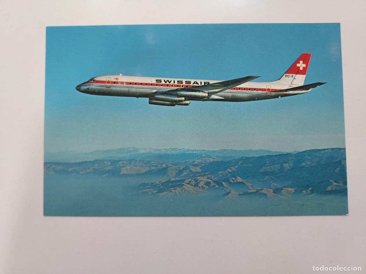 Postales: POSTAL AEROLINEA SWISSAIR DC-8-62. SIN CIRCULAR