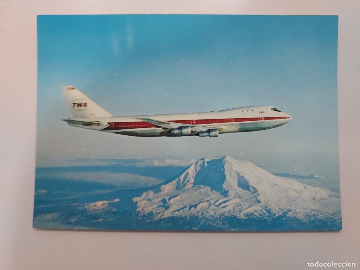 Postales: POSTAL AEROLINEA TWA AVION TWA BOEING 707 IN FLIGHT. SIN CIRCULAR