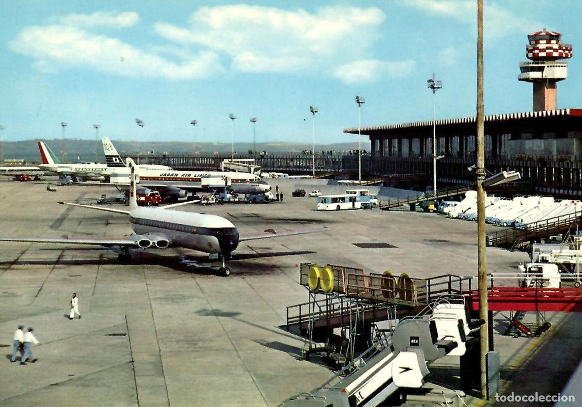 Postales: ROMA, Fiumicino. Aeropuerto &rdquo;Leonardo Da Vinci&rdquo;. D&eacute;cada de 1960. Aviones.