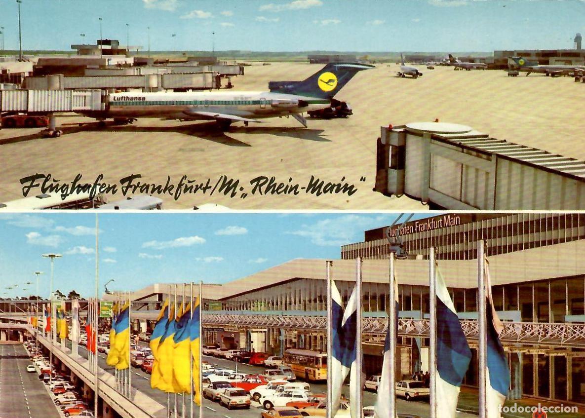 Postales: FRANKURT AM MAIN, Alemania. Aeropuerto &rdquo;Rhein-Main&rdquo;. Postal de la d&eacute;cada de 1970 (o 1980). Avi&oacute;n.