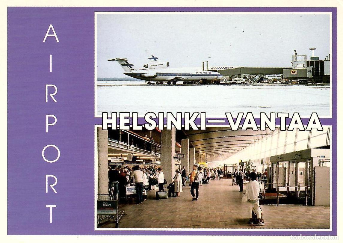 Postales: HELSINKI, Finlandia. Aeropuerto de Vantaa. Ed. Paletti N&ordm; 100472. Avi&oacute;n de Finnair.