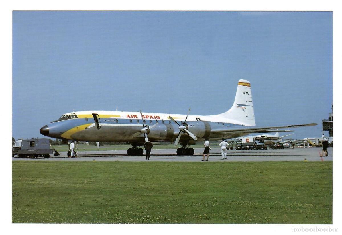 Postales: AIR SPAIN. Avi&oacute;n Britannia EC-BFJ en el aeropuerto de Birmingham, Inglaterra (1968).