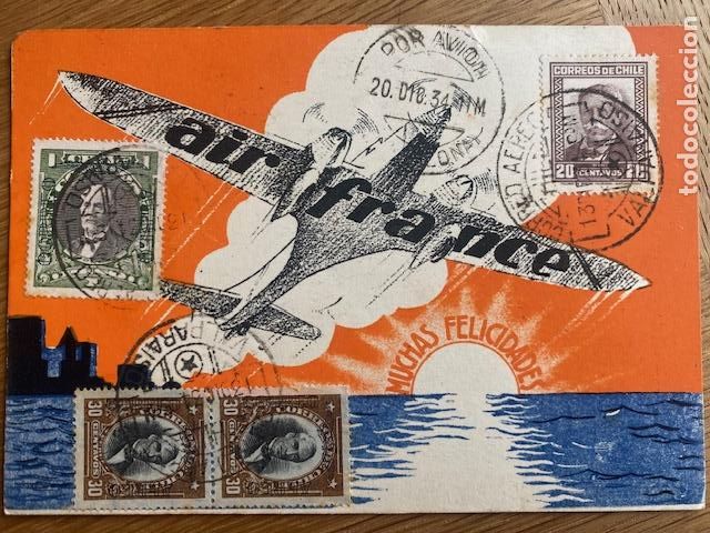 Postales: Air France. 1934. Targeta felicitacion Fiestas.
