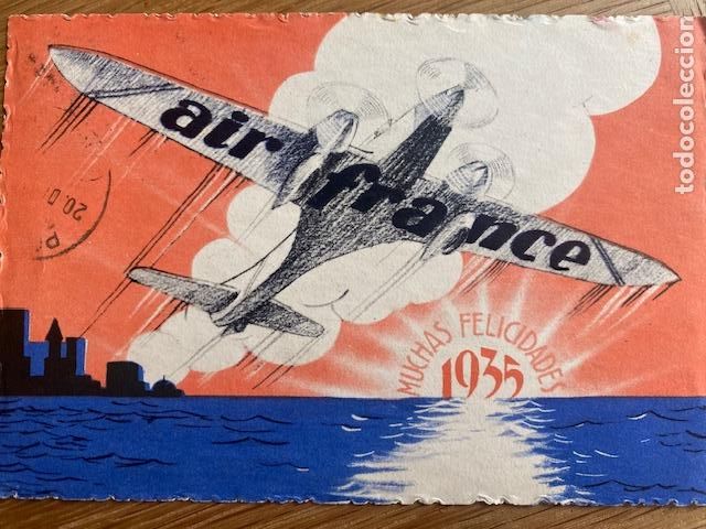 Postales: Air France. 1935. Targeta felicitacion Fiestas.
