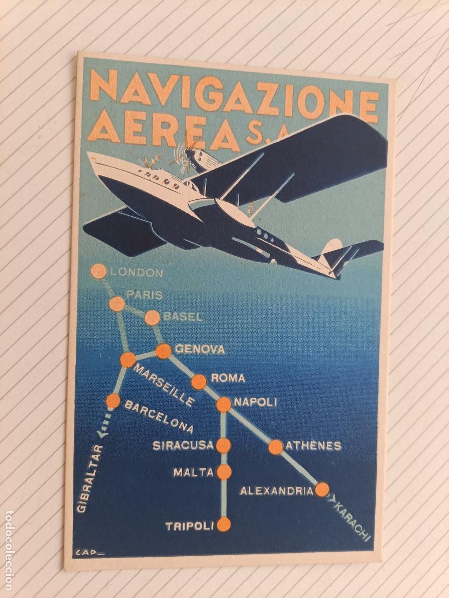 Postales: ANTIGUA POSTAL DE PUBLICIDAD DE LINEAS AEREAS REGULARES, NAVIGAZIONE AEREA S.