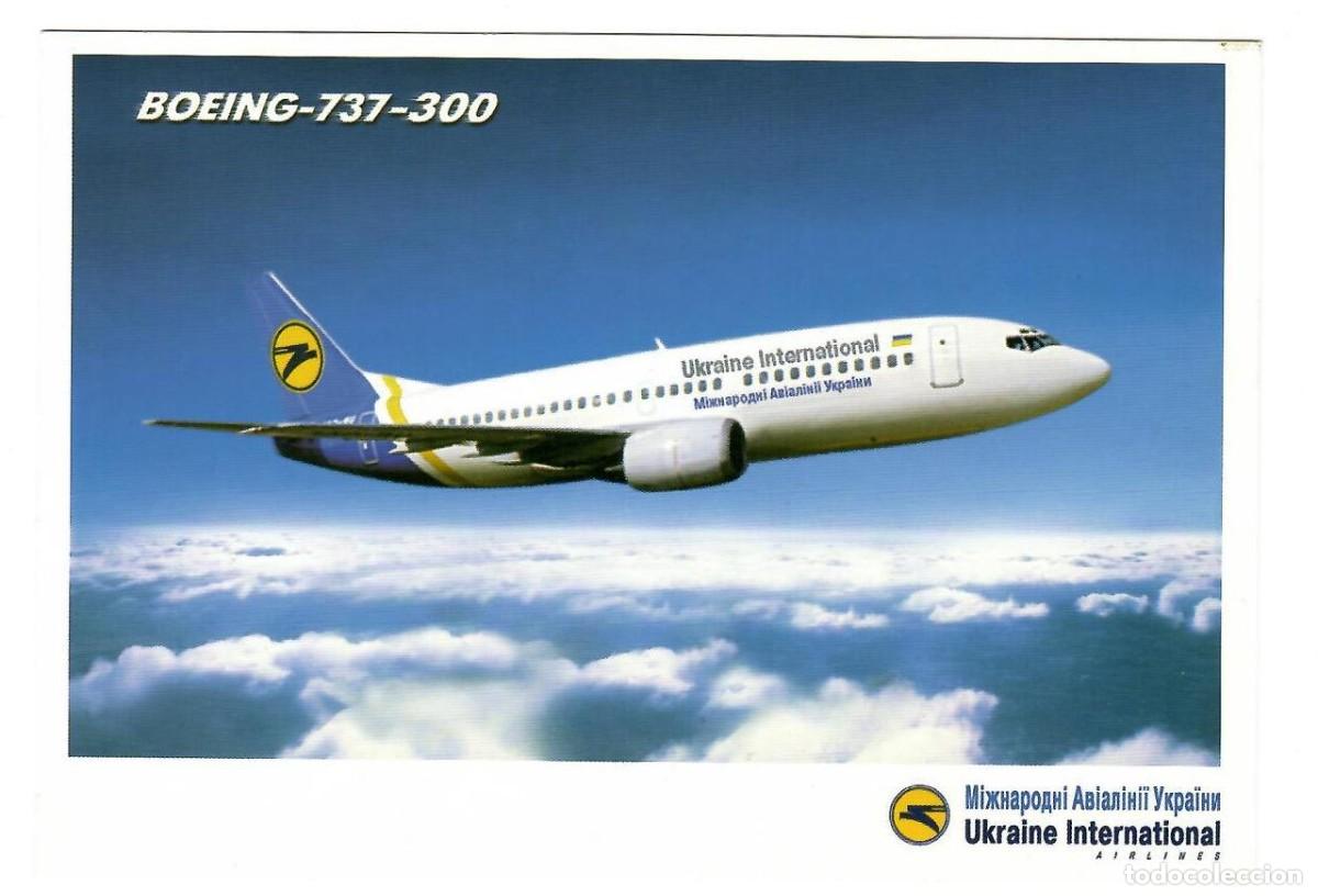 Postales: UKRAINE INTERNATIONAL AIRLINES, Ucrania. Avi&oacute;n Boeing 737-300. Edici&oacute;n de la aerol&iacute;nea.