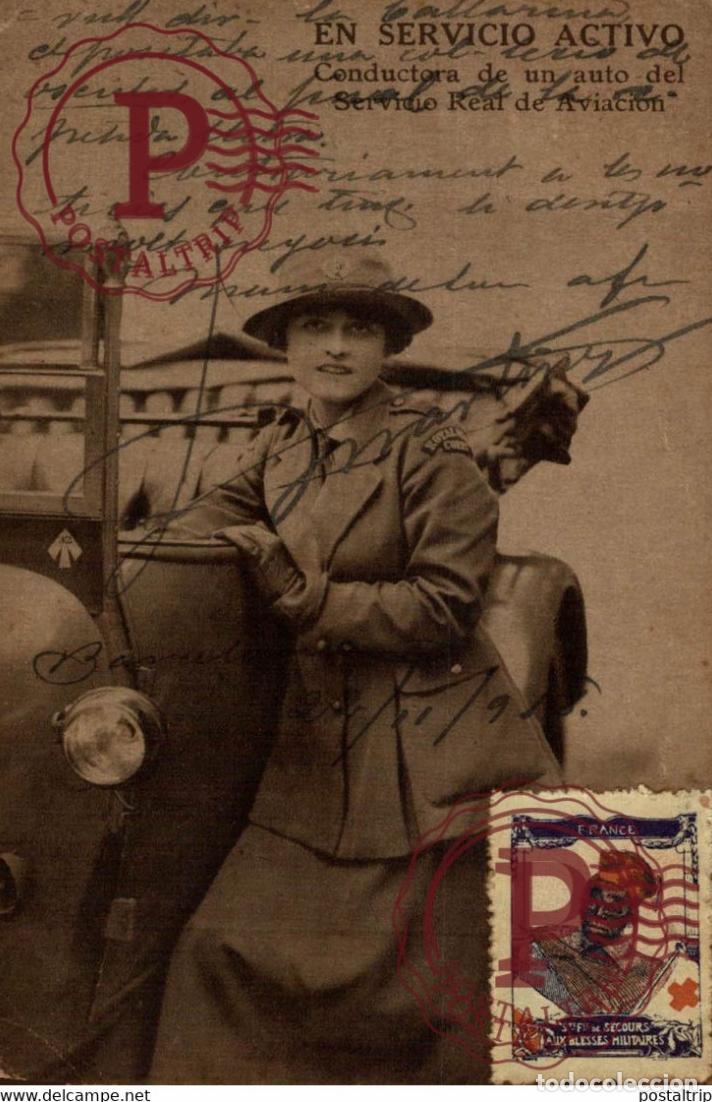 Postales: Militaria : En Servicio Activo Conductora de un auto del Servicio Real de Aviacion