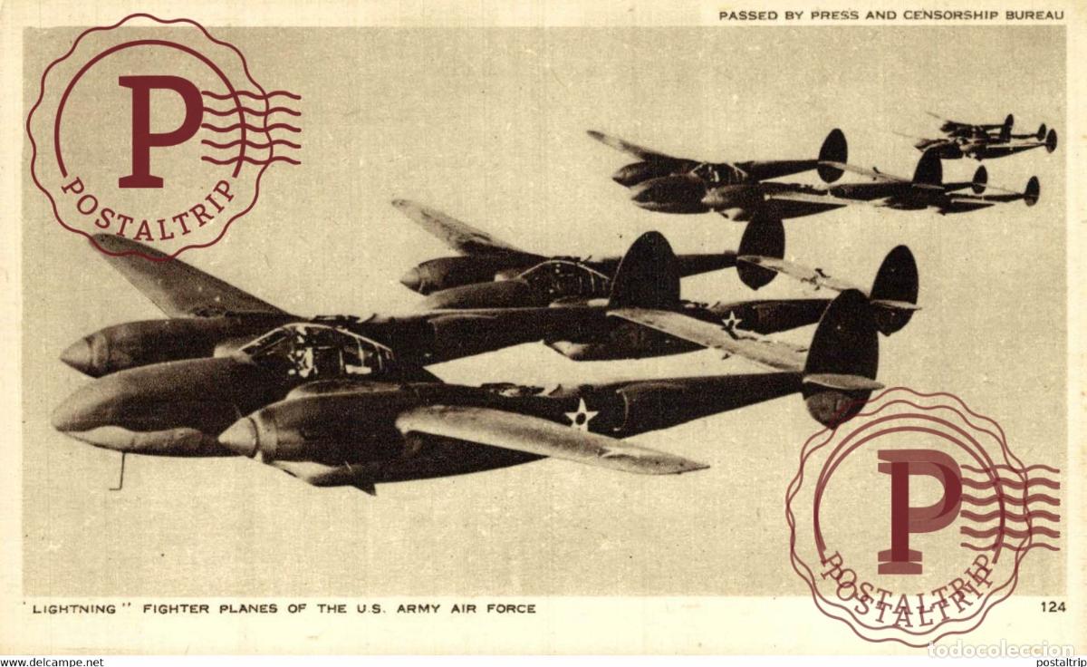 Postales: LIGHTNING US ARMY AIR FORCE FIGHTER PLANE PASSED BY PRESS AND CENSORSHIP BUREAU RAF ROYAL AIR FORCE
