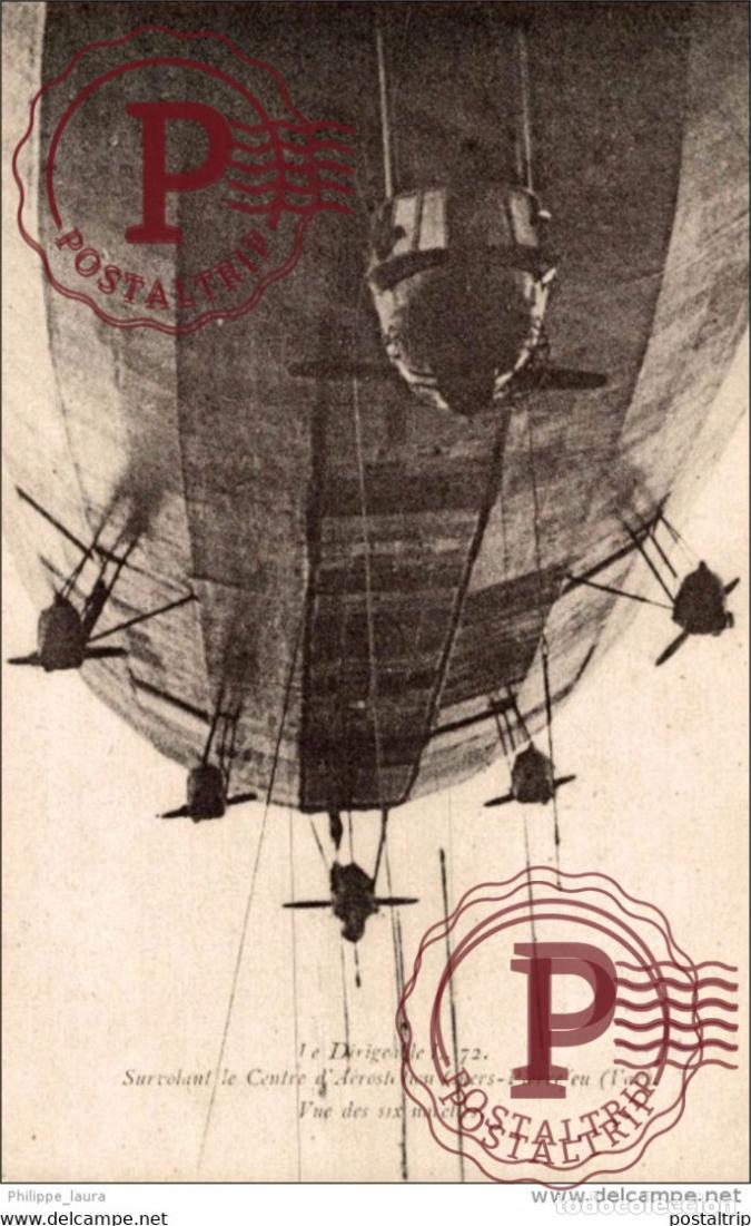Postales: Dirigeable L 72 Survolant le centre dAerostation Cuers Pierre en Var Vue des six nacelles zeppelin