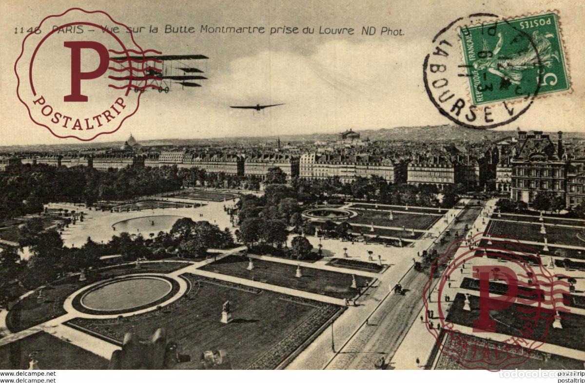 Postales: tres rare paris vue sur la butte montmatre prise du louvre Carte Postale Ancienne Aviation -
