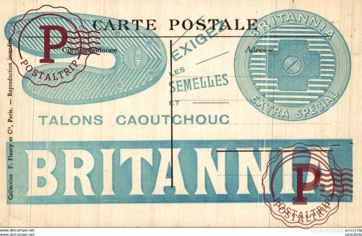 Postales: TALONS CAOUTCHOUC BRITANNIA le celebreaviateur vedrines sur monoplan morane borel derniertype