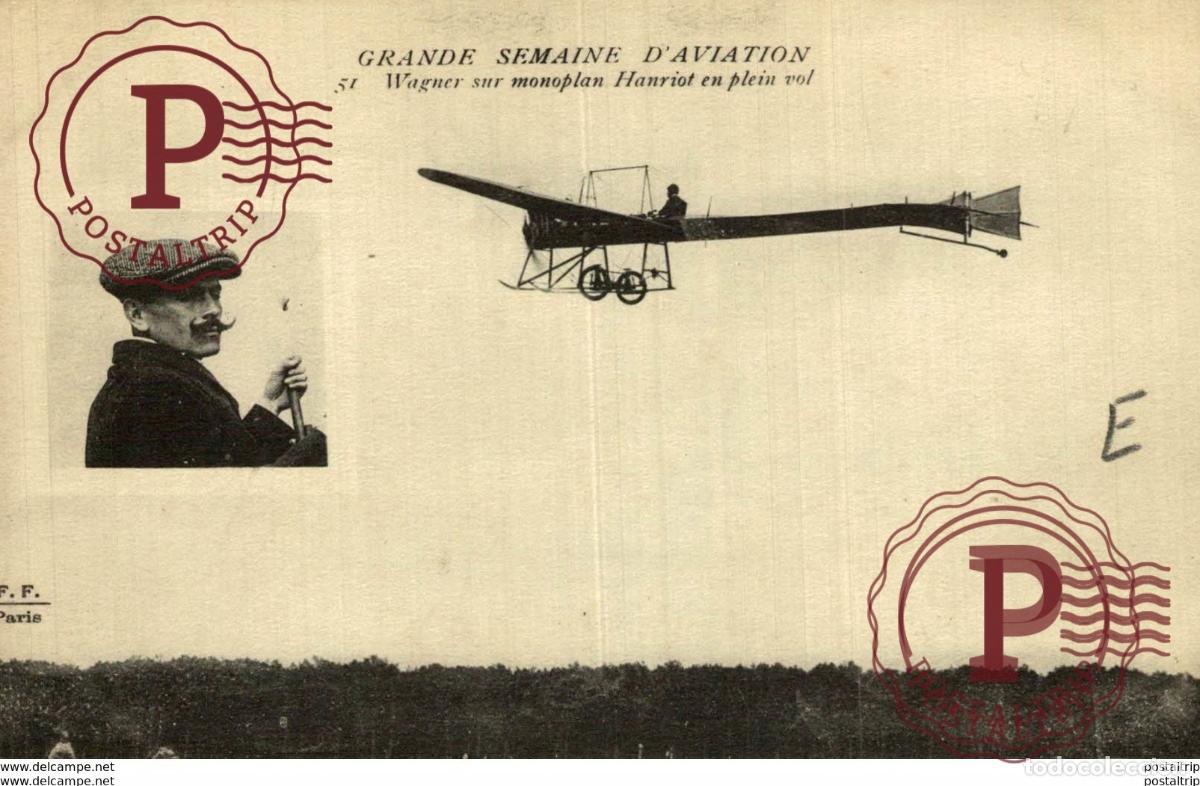 Postales: RARE WAGNER SUR MONOPLAN HANRIOT EN PLEIN VOL