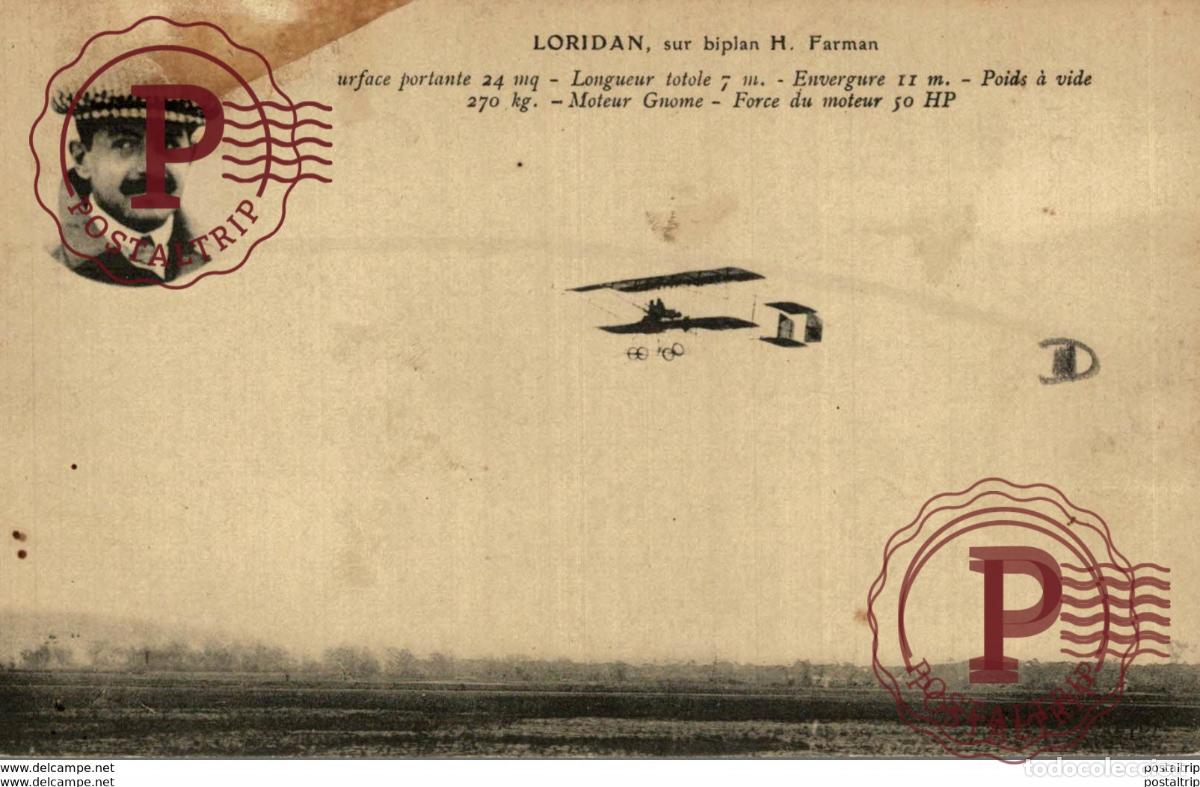 Postales: LORIDAN sur biplan H. Farman - Foto 1