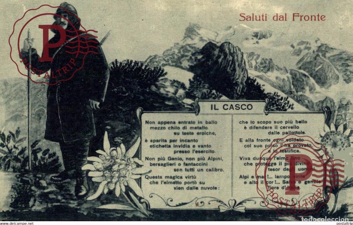 Postales: SALUTI DAL FRONTE. IL CASCO. - Foto 1
