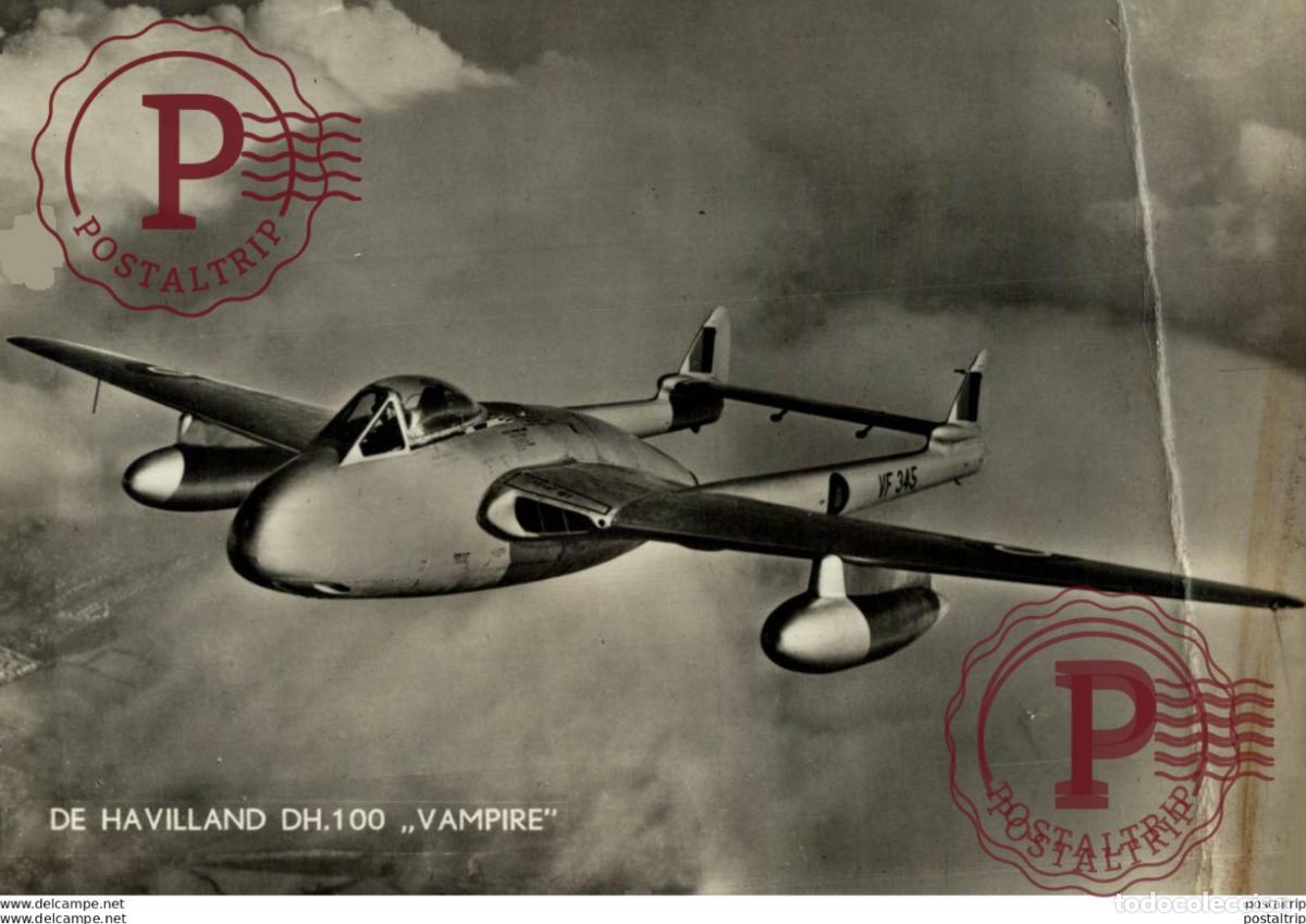 Postkarten: REAL PHOTO POSTCARD DE HAVILLAND DH100 VAMPIRE BE CAREFUL CRACK ON RIGHT SIDE SEE SCAN