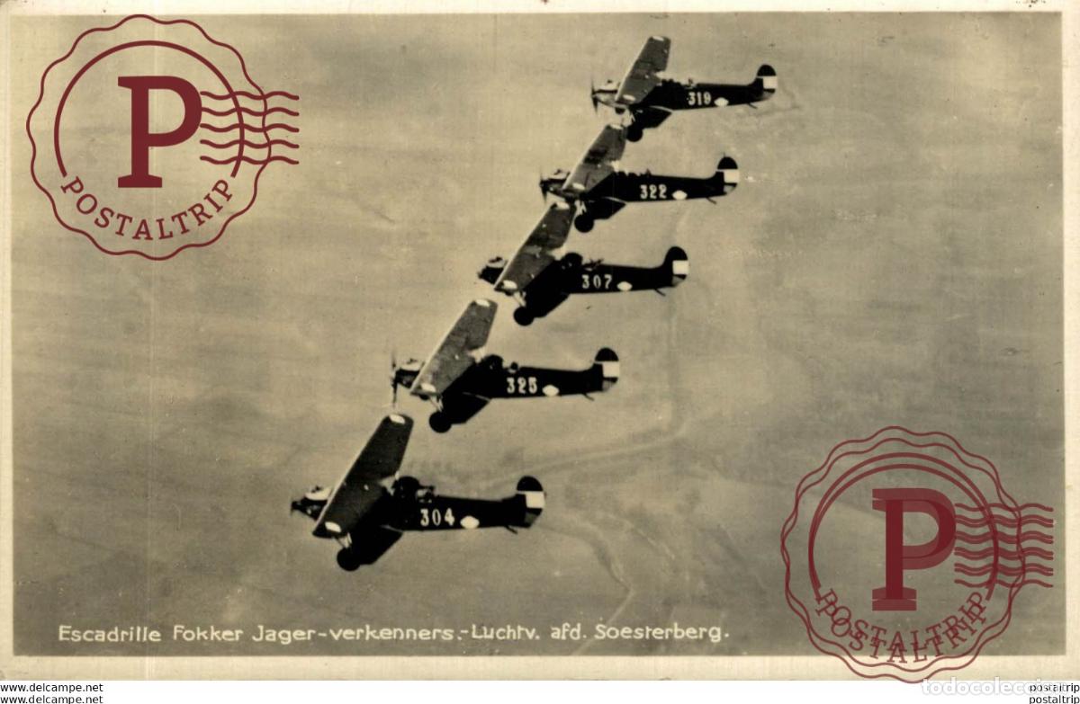 Postais: RPPC. ESCADRILLE FOKKER JAGER VERKENNERS. LUCHTV AFD. SOESTERBERG. REAL PHOTO POSTCARD. AVIACI&Oacute;N