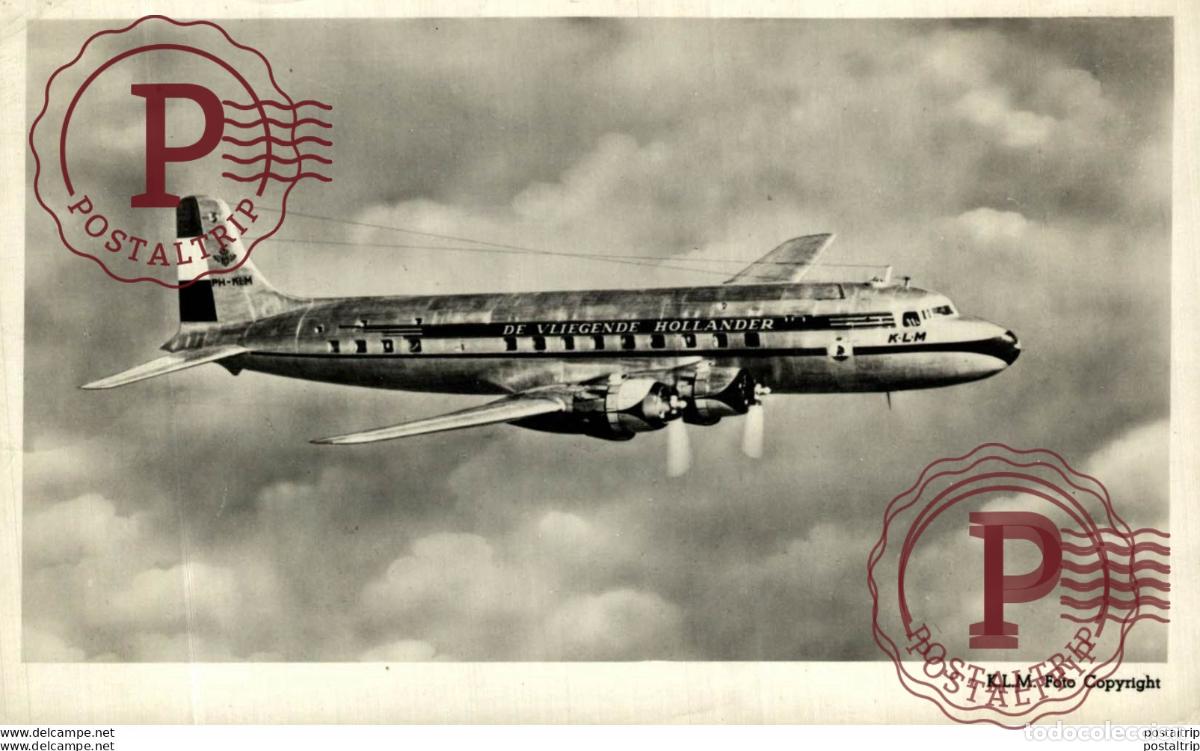 Postales: RPPC. De Vliegende Hollander., Douglas DC-6 REAL PHOTO POSTCARD. AVIACI&Oacute;N