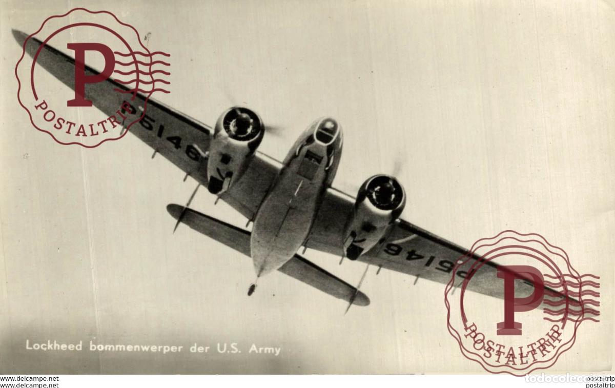 Postales: RPPC. Lockheed bommenwerper der U.S. Army REAL PHOTO POSTCARD. AVIACI&Oacute;N