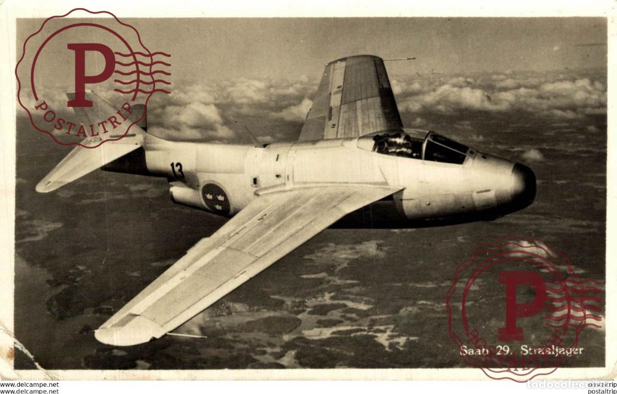 Postales: RPPC. SAAB 29, STRAALJAGER . REAL PHOTO POSTCARD. AVIACI&Oacute;N