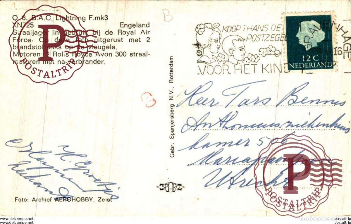 Cartes Postales: RPPC. Q 6. B.A.C. LIGHTNING F.MK3 XN725 ENGELAND. REAL PHOTO POSTCARD. AVIACI&Oacute;N
