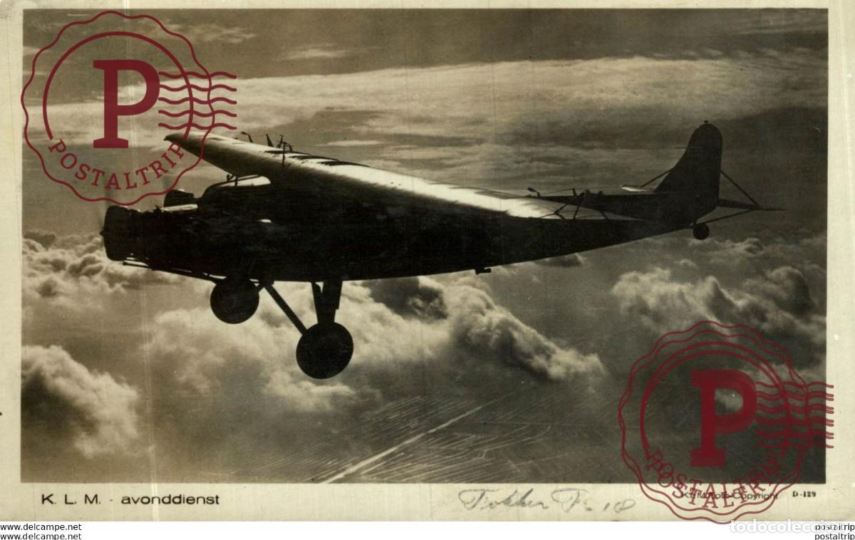 Cartes Postales: RPPC. K-L-M. AVONDDIENST. REAL PHOTO POSTCARD. AVIACI&Oacute;N