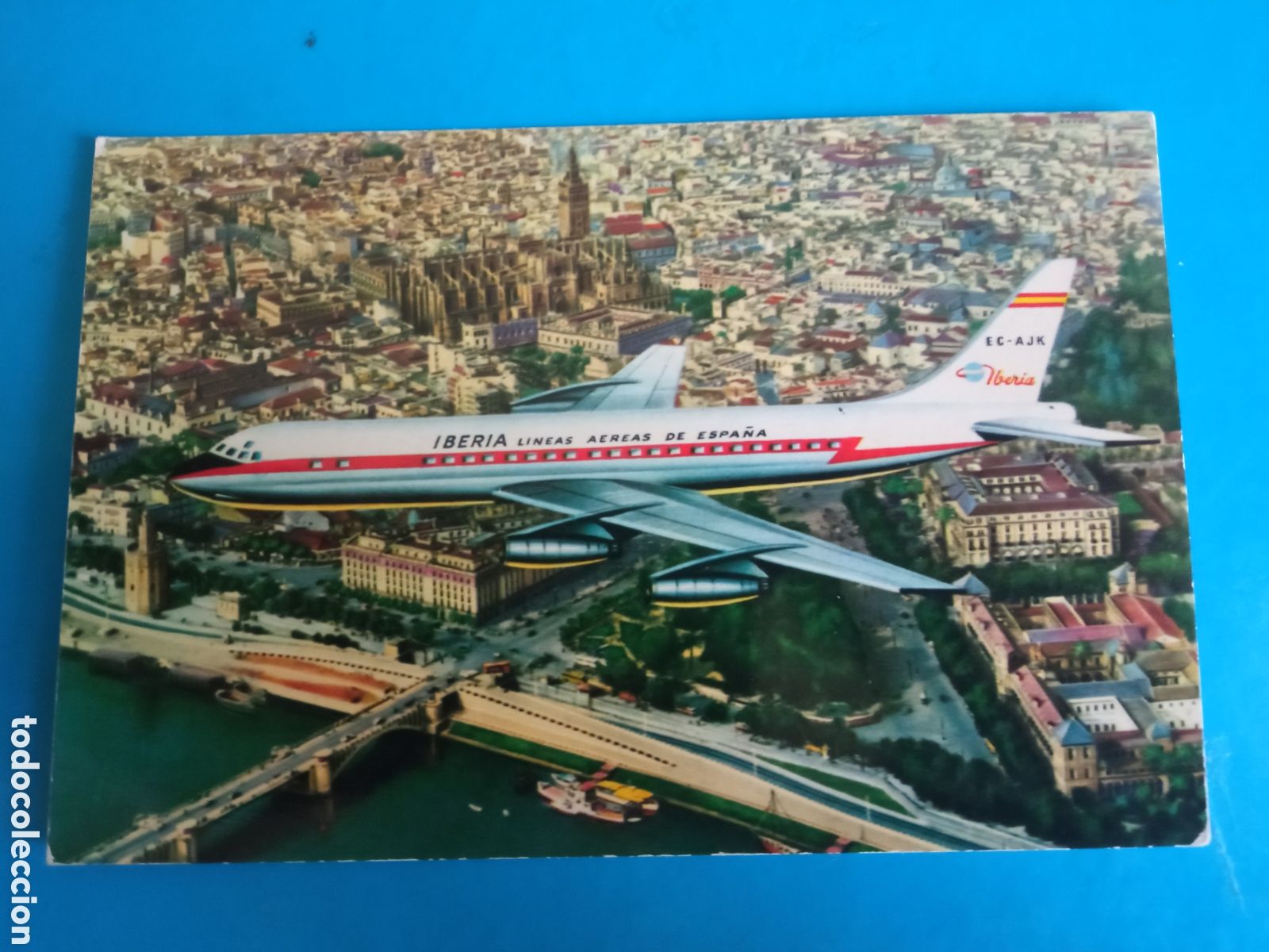 Postales: Antigua postal fotogr&aacute;fica, Avion de Iberia, Sobrevolando Sevilla
