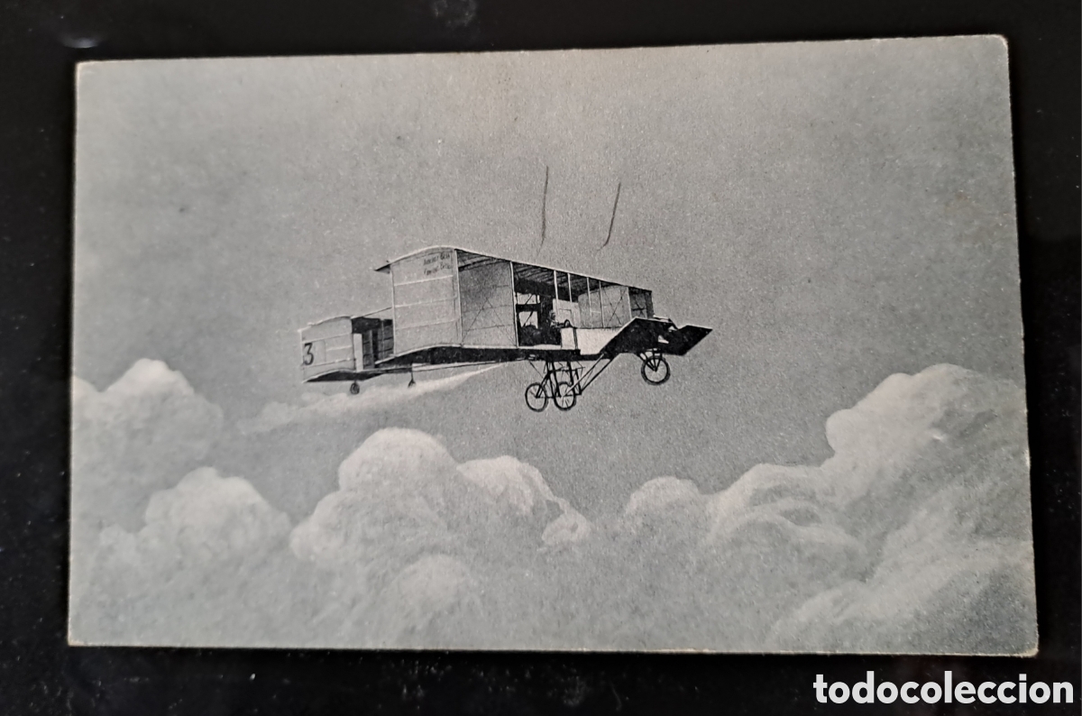 Postkarten: Postal antigua aviaci&oacute;n pionera. Biplano Voisin / Farman n&ordm; 3 en vuelo.