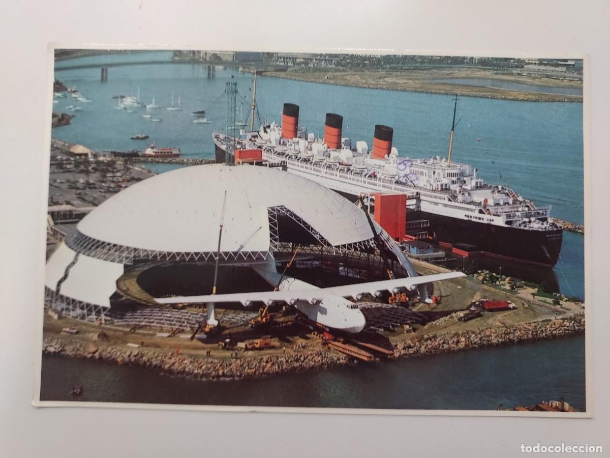 Cartoline: POSTAL HIDROAVION Hughes H-4 Hercules Spruce Goose. CIRCULADA USA. (transatl&aacute;ntico RMS Queen Mary)