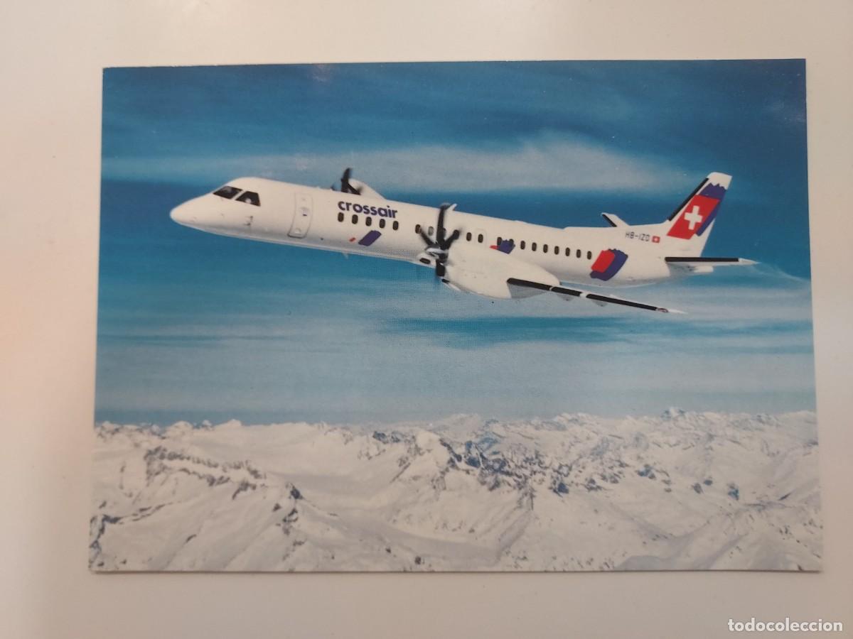Postales: POSTAL CROSSAIR AVION SAAB 2000. SIN CIRCULAR. SUIZA ALPES