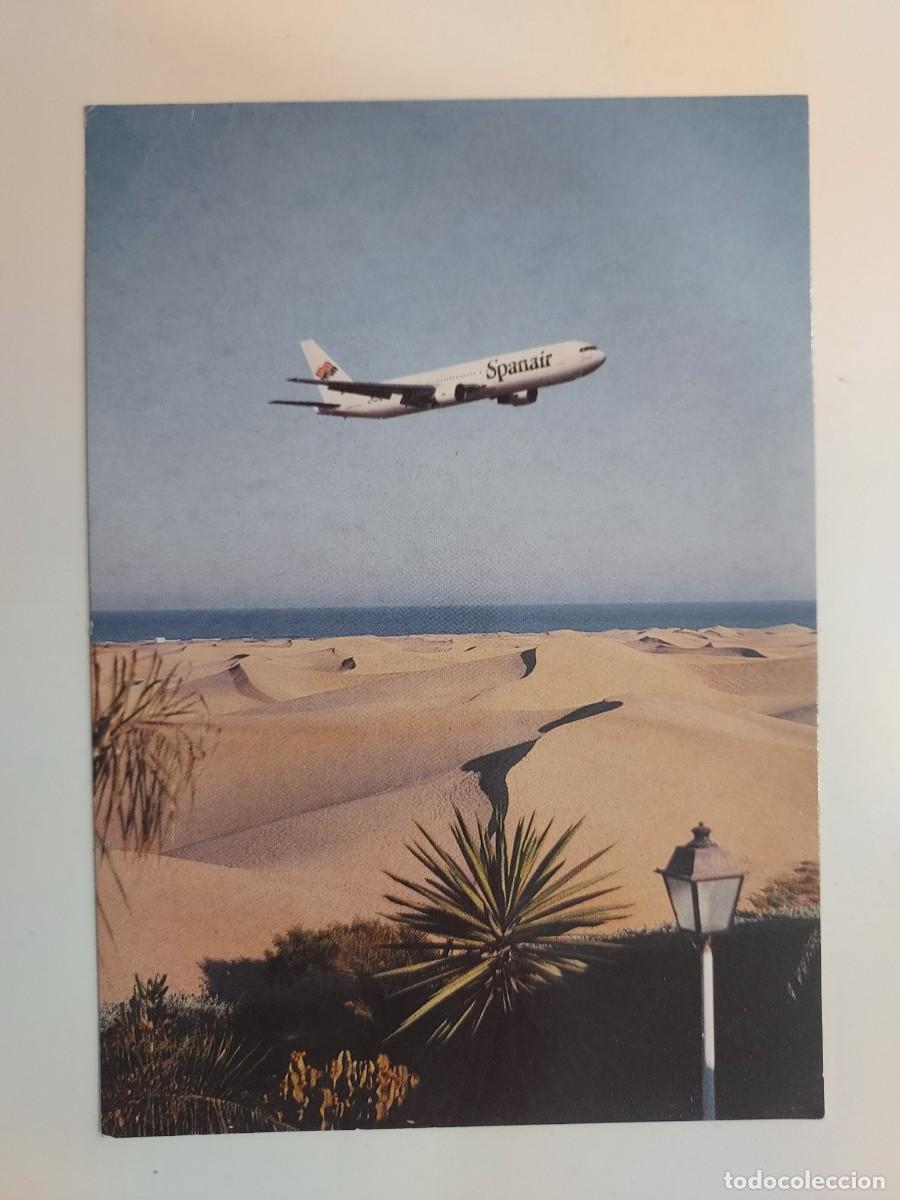 Postais: POSTAL SPANAIR AVION BOEING 767 300 ER. SIN CIRCULAR. FOTO OLIVIERO DAIDOLA. DUNAS MASPALOMAS