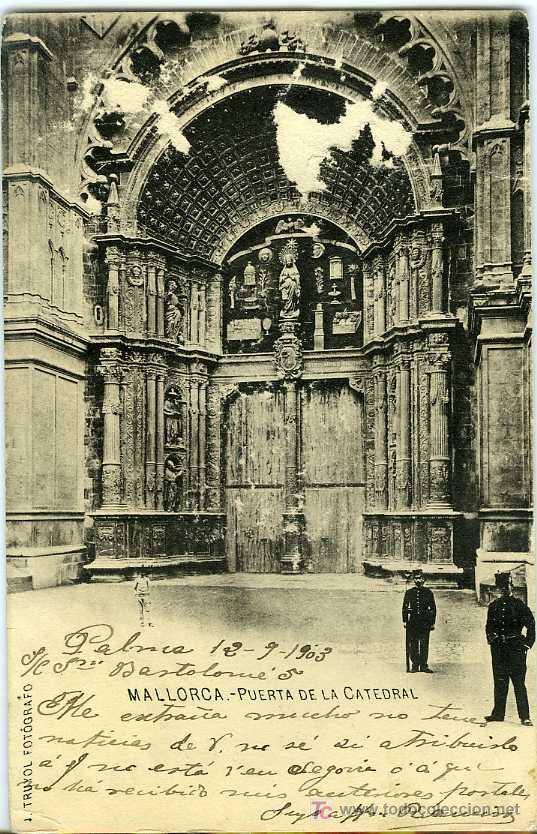 Postales: POSTAL MALLORCA PUERTA DE LA CATEDRAL - Foto 1