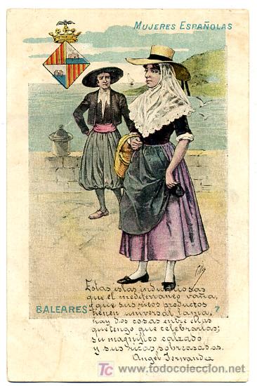 Postcards: BALEARES , MALLORCA, MUJERES ESPA&Ntilde;OLAS, ILUSTRADA,  , P24120