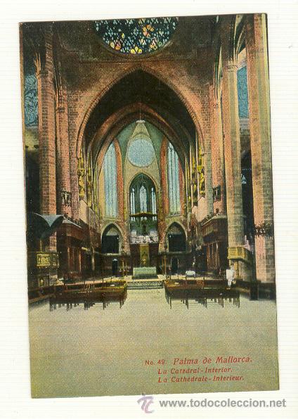 Postales: PALMA DE MALLORCA LA CATEDRAL INTERIOR COLOREADA - Foto 1