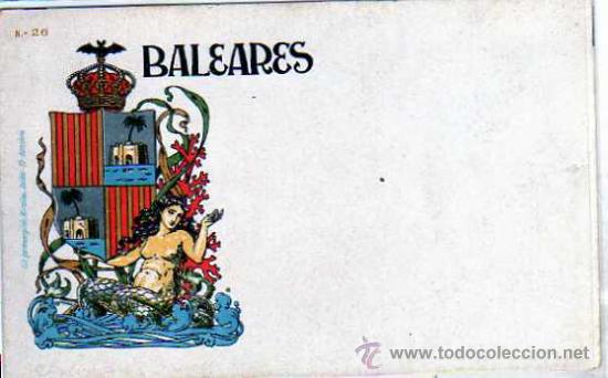 Postkarten: Baleares. Lit. Hermenegildo Miralles. n&ordm;26. Serie Escudos. Editada en el siglo XIX. Sin circular.