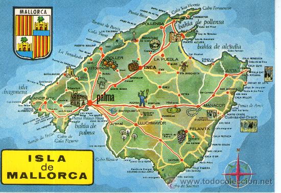 Postales: interesante postal de la isla de mallorca, mapa de mallorca - Foto 1