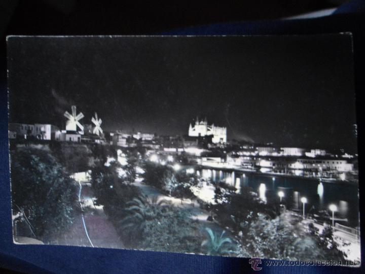 Postcards: ANTIGUA POSTAL MALLORCA - PALMA DE NOCHE DESDE EL PASEO MARITIMO