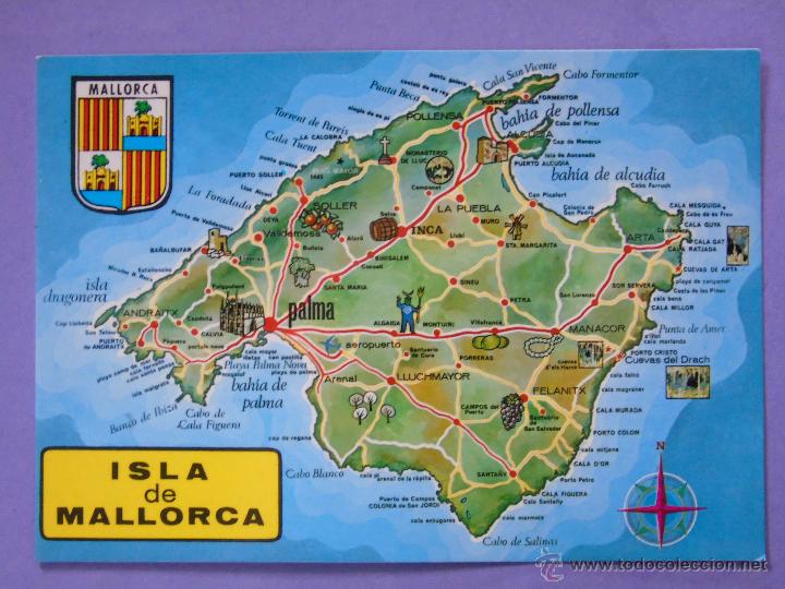 Postales: POSTAL DE MALLORCA. A&Ntilde;O 1976. MAPA PLANO DE LA ISLA. 976 - Foto 1